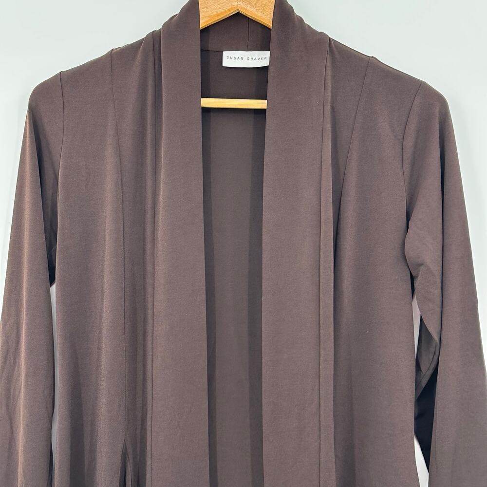 Susan Graver Chocolate Brown Open Front Cardigan Shawl Collar Womens 2XS XXS - Picture 2 of 8